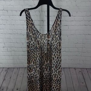 Mucci Anthropologie Claudette Leopard Sheer Mesh Slip Dress Size Medium